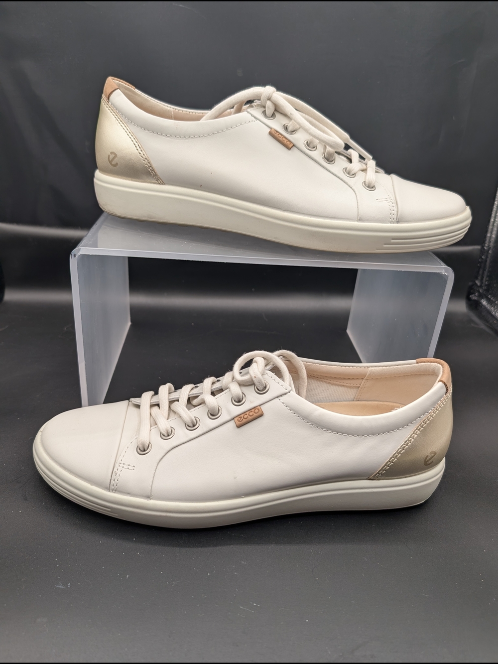 Ecco Women's White Leather Sneakers with Beige Accents
